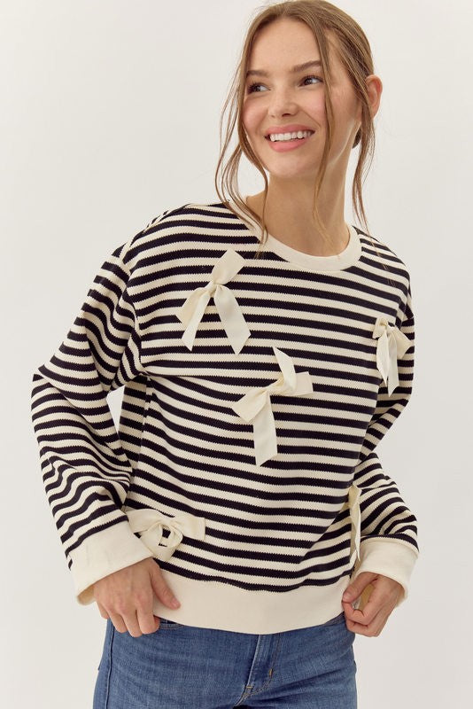 Cecily Striped Ribbon Bow Top