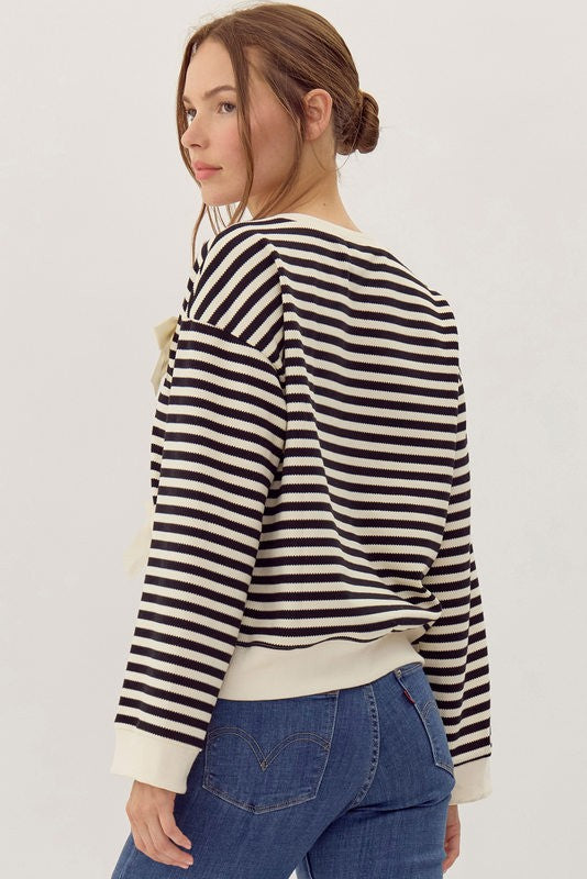 Cecily Striped Ribbon Bow Top