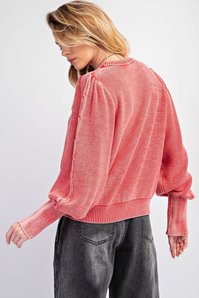 Celia Washed Cable Sleeve Sweater