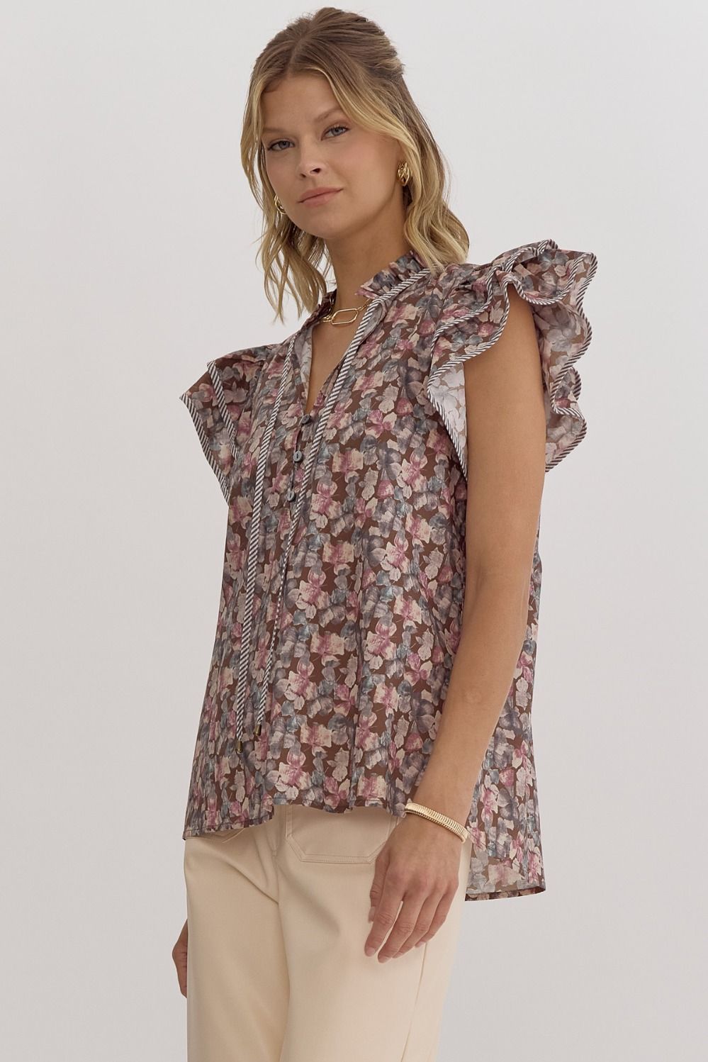 Charlotte Floral Striped Trim Top