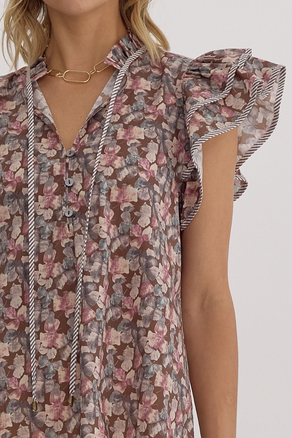 Charlotte Floral Striped Trim Top