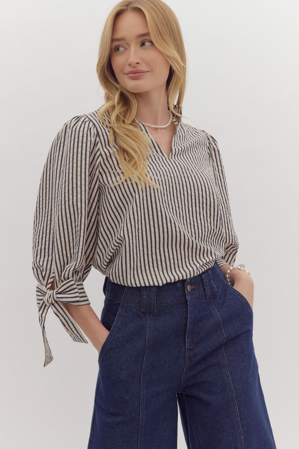 Cindy Striped Tie Cuff Top