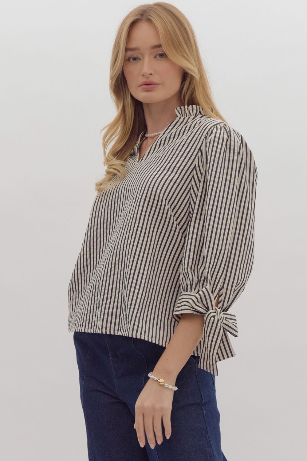 Cindy Striped Tie Cuff Top