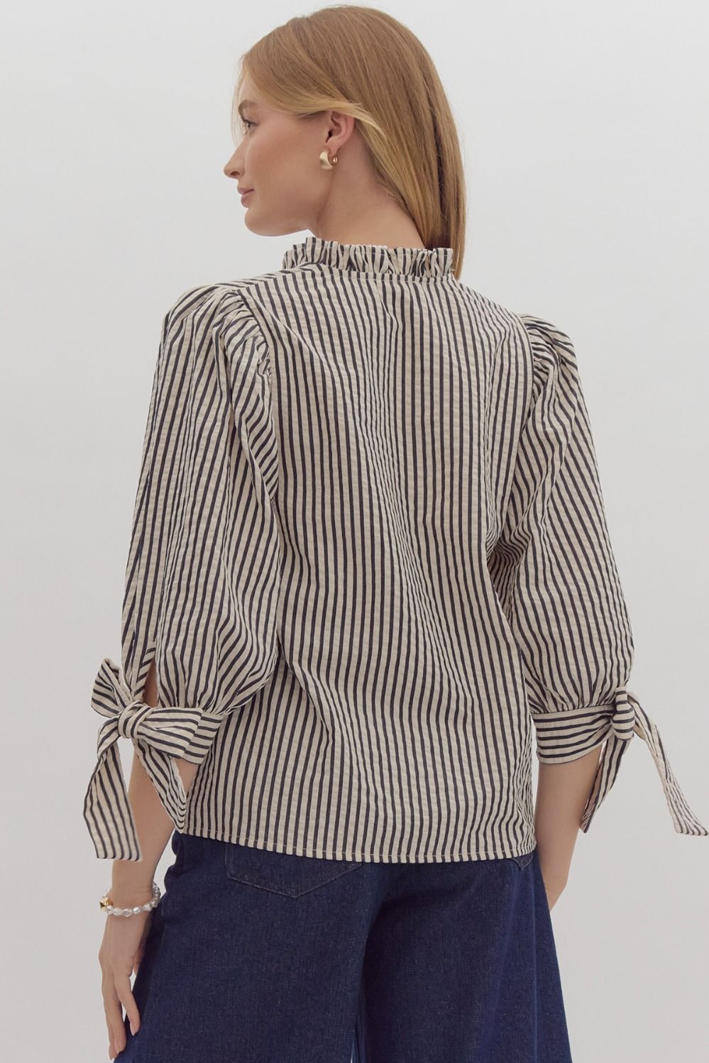 Cindy Striped Tie Cuff Top