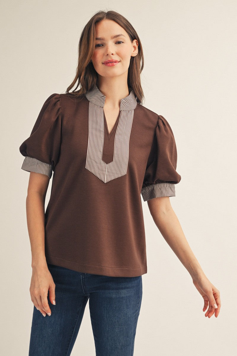 Clarissa Striped Trim Top