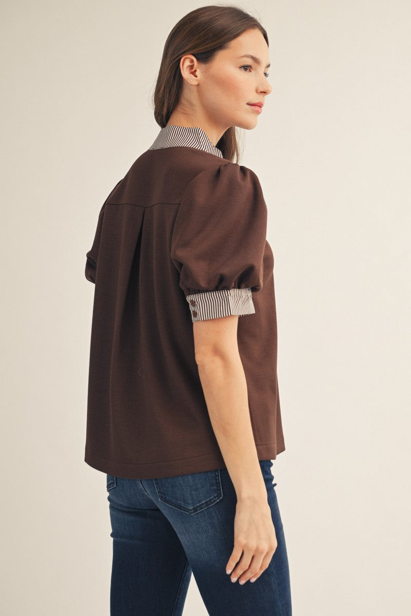 Clarissa Striped Trim Top
