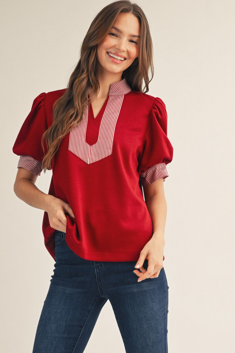 Clarissa Striped Trim Top