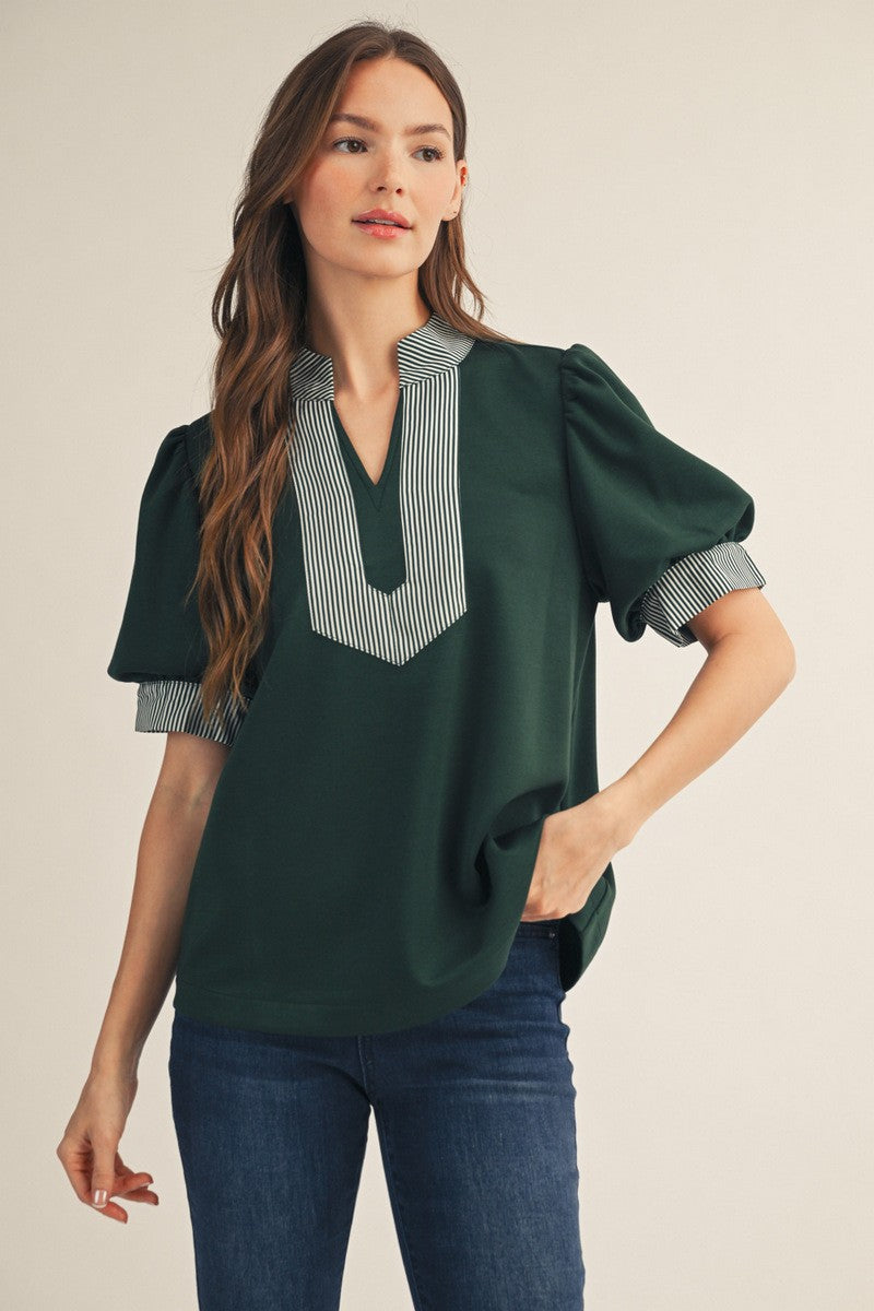 Clarissa Striped Trim Top