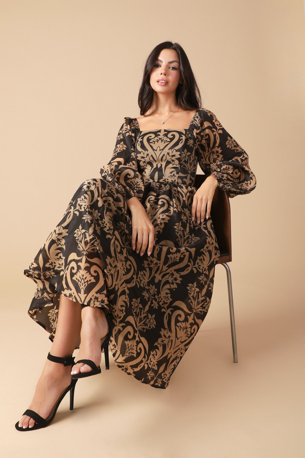 Corrine Printed Square Neck Midi Dress