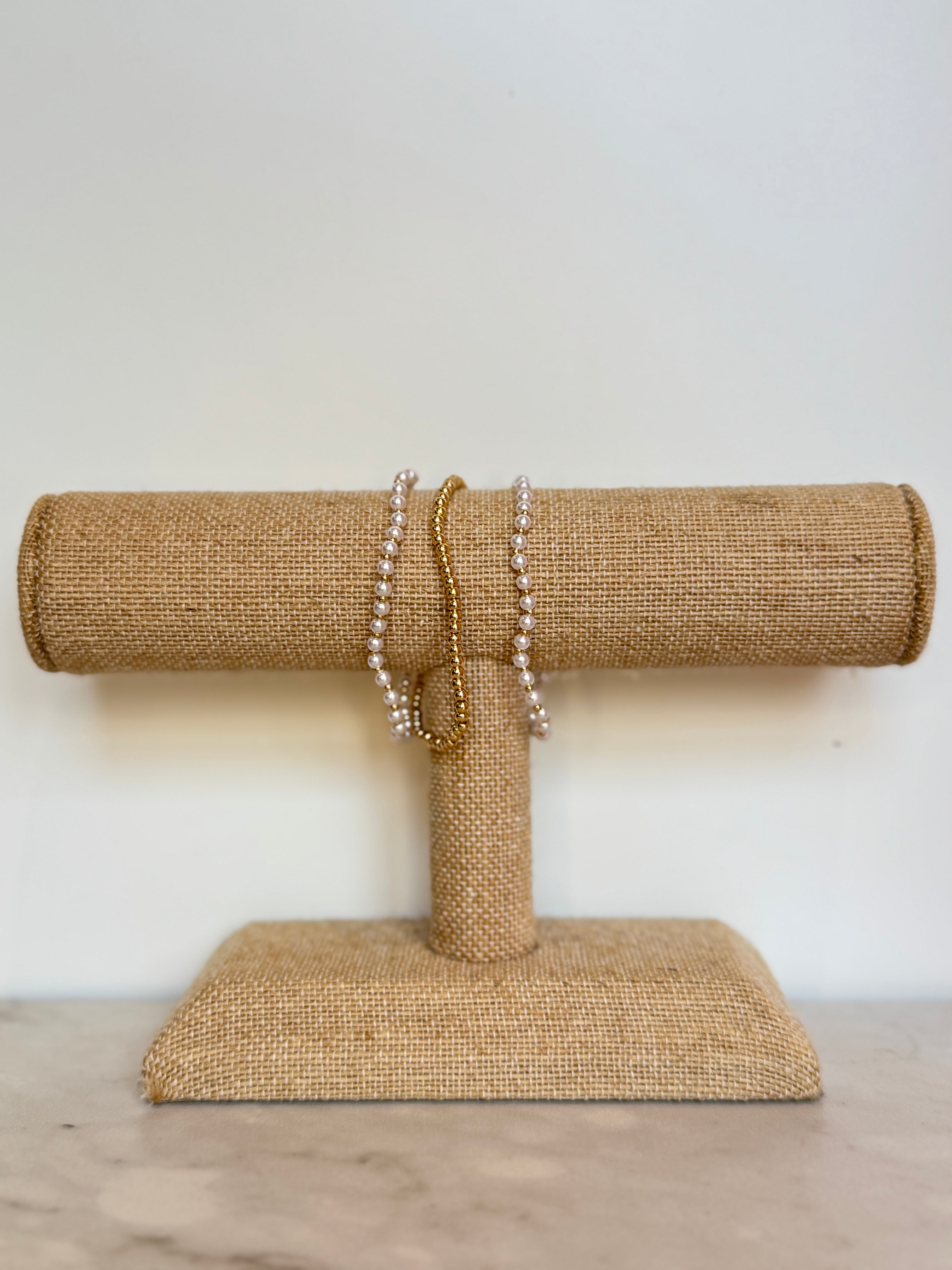 Mini Pearl Gold Bead Bracelet Set