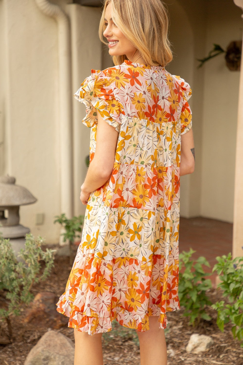 Dakota Floral Tiered Color Block Dress
