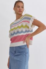 Daria Ruffle Sleeve Crochet Sweater