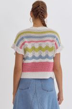 Daria Ruffle Sleeve Crochet Sweater