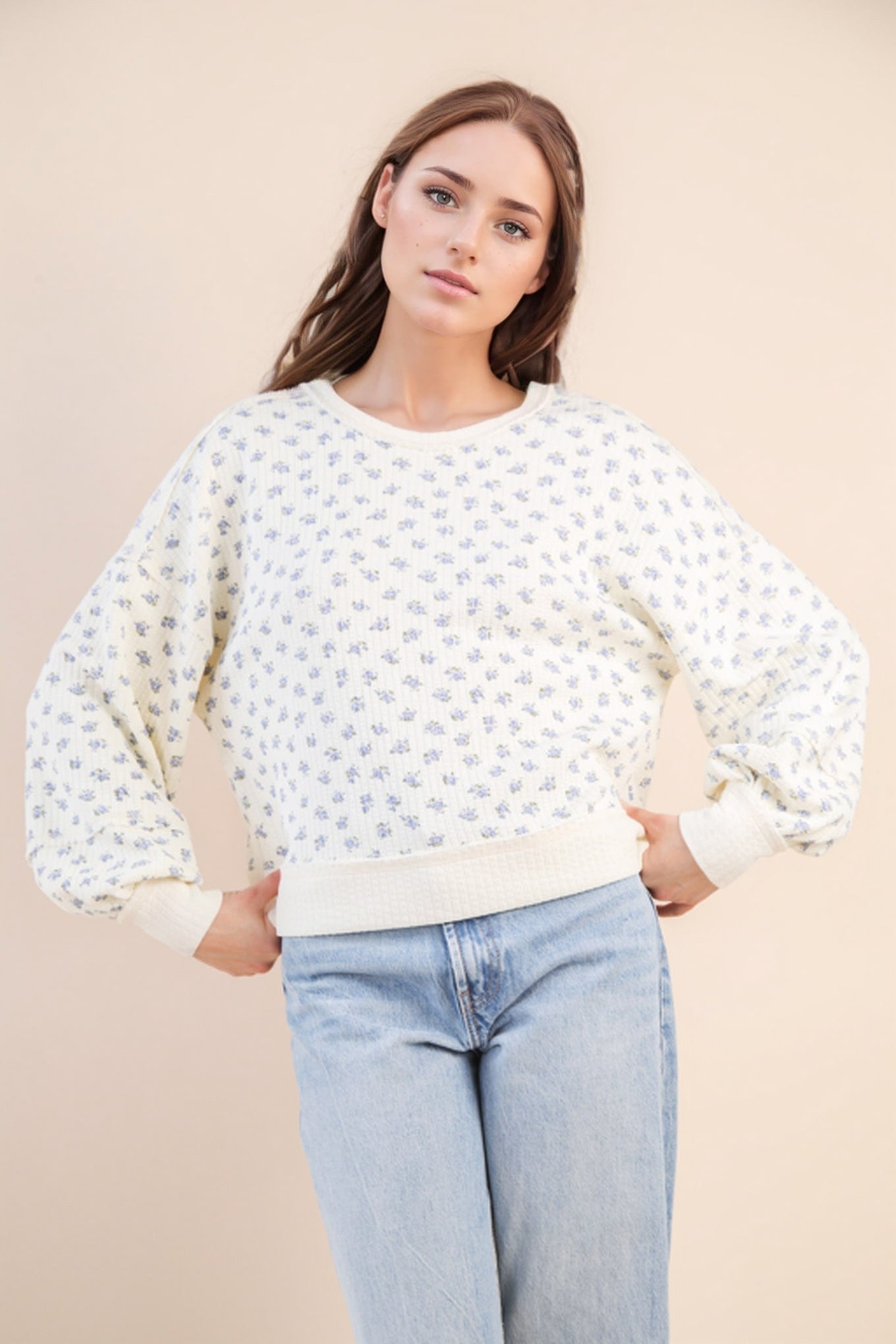 Dena Floral Textured Sweatshirt