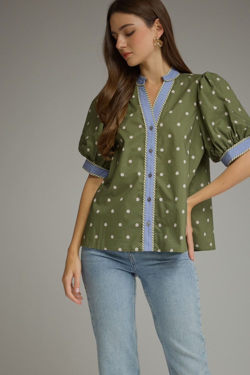 Dylan Contrast Trim Polka Dot Top