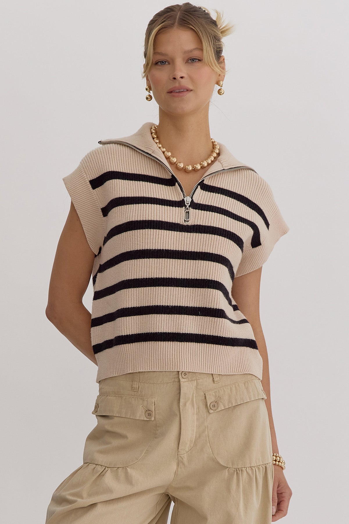 Autumn Striped Half Zip Cap Sweater