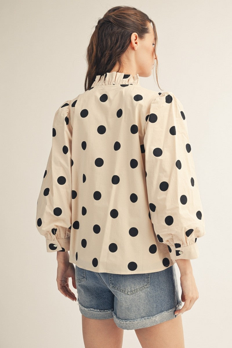 Eileen Polka Dot Button Ruffle Top