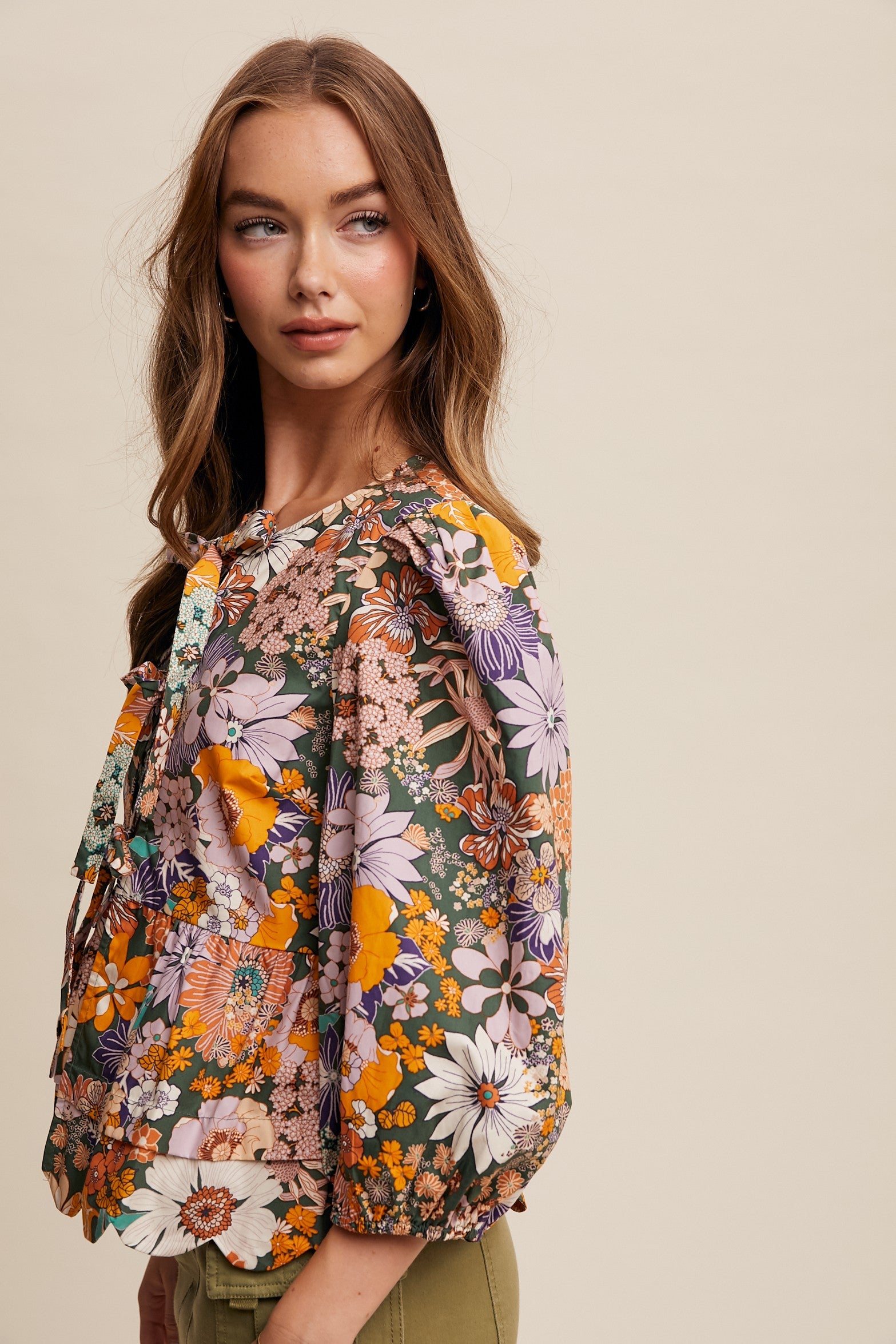 Eleanor Floral Tie Front Scallop Top