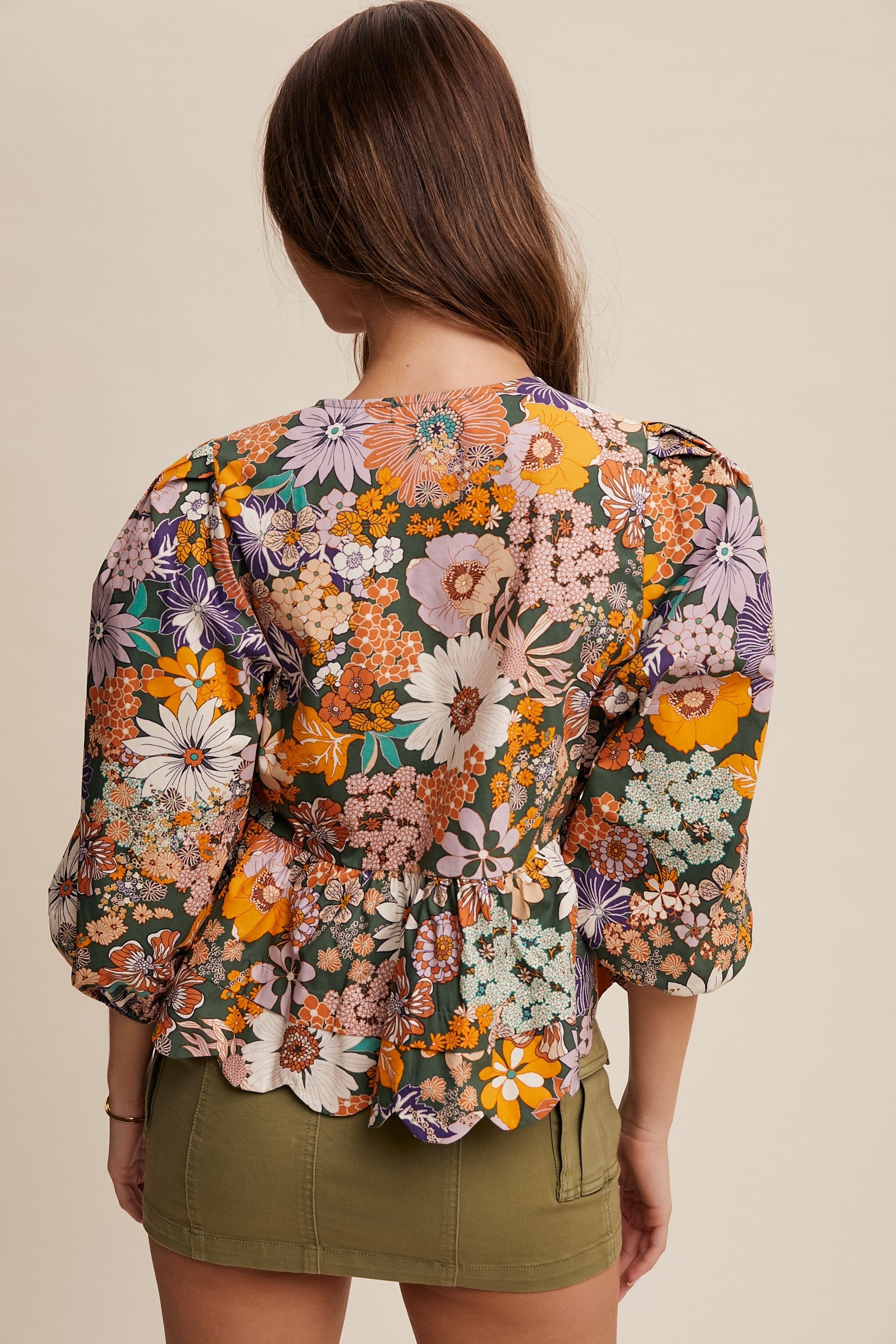 Eleanor Floral Tie Front Scallop Top