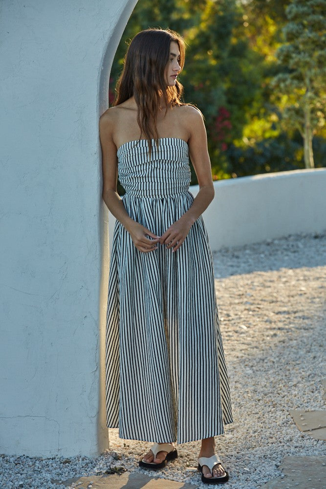 Ellen Striped Strapless Maxi Dress