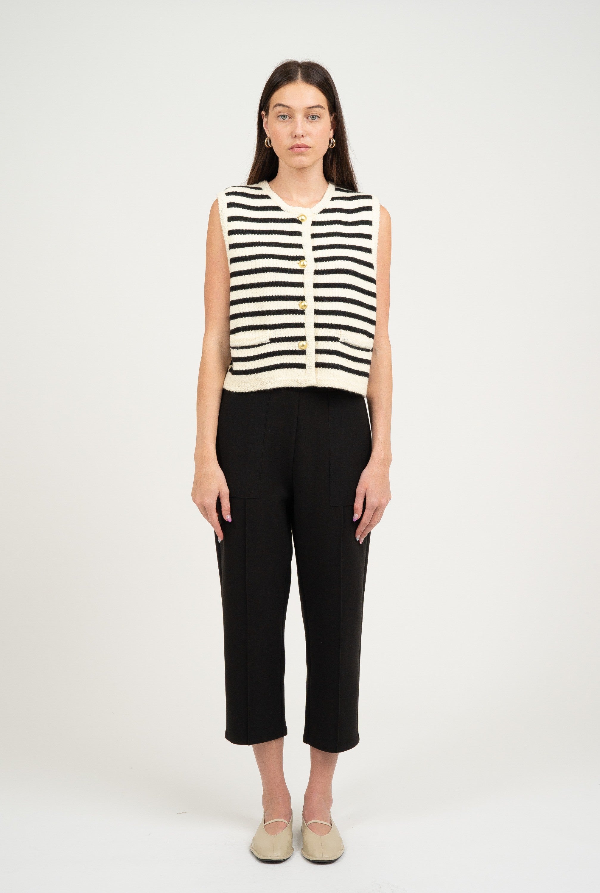 Eloise Striped Gold Button Sweater Vest