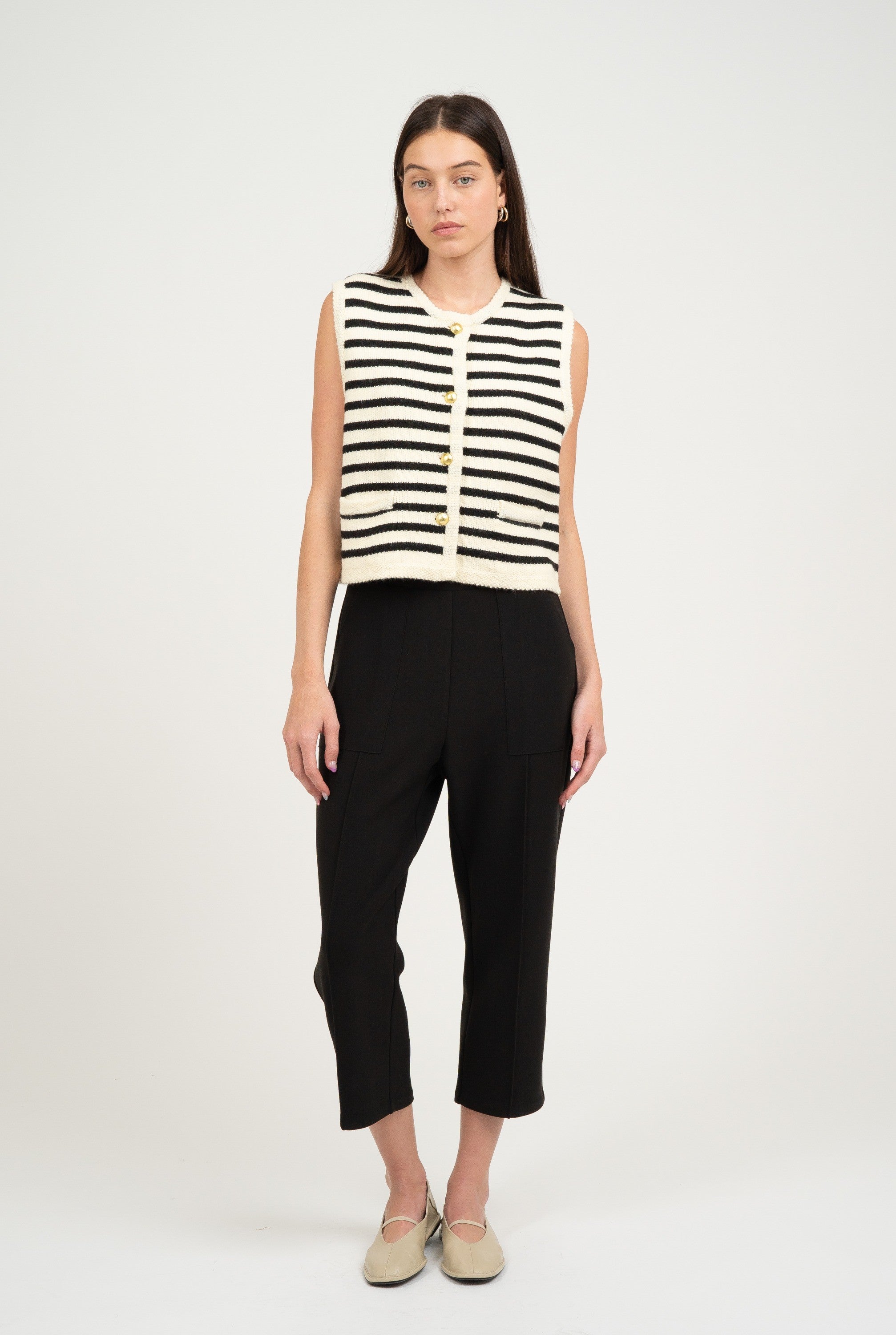 Eloise Striped Gold Button Sweater Vest