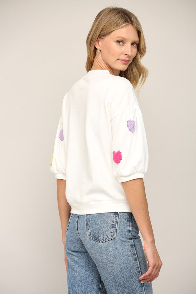 Embroidered Heart Puff Sleeve Top FINAL SALE