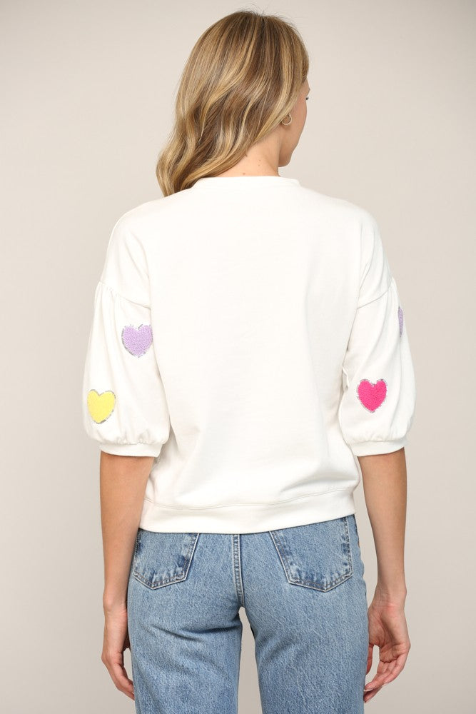 Embroidered Heart Puff Sleeve Top FINAL SALE