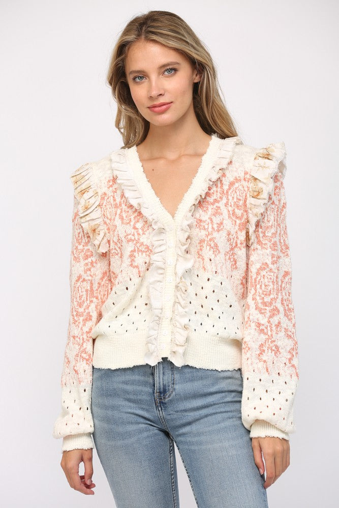 Emory Patterned Ruffle Cardigan