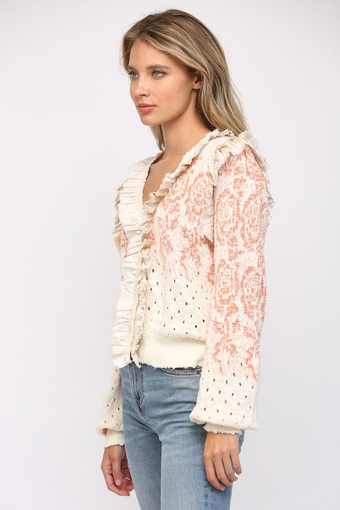 Emory Patterned Ruffle Cardigan