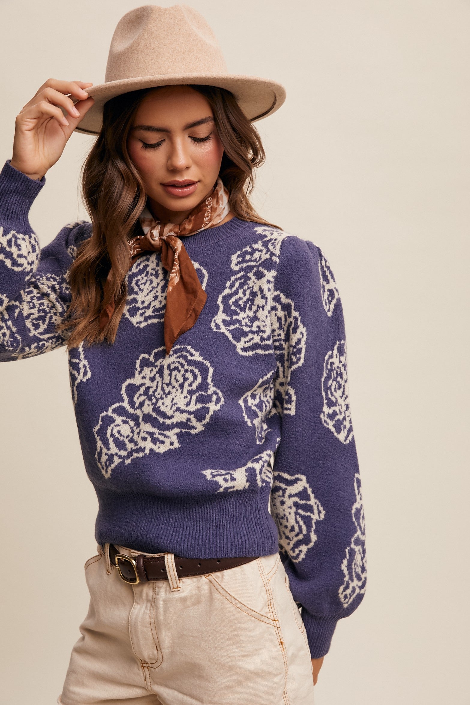 Ensley Floral Puff Sweater