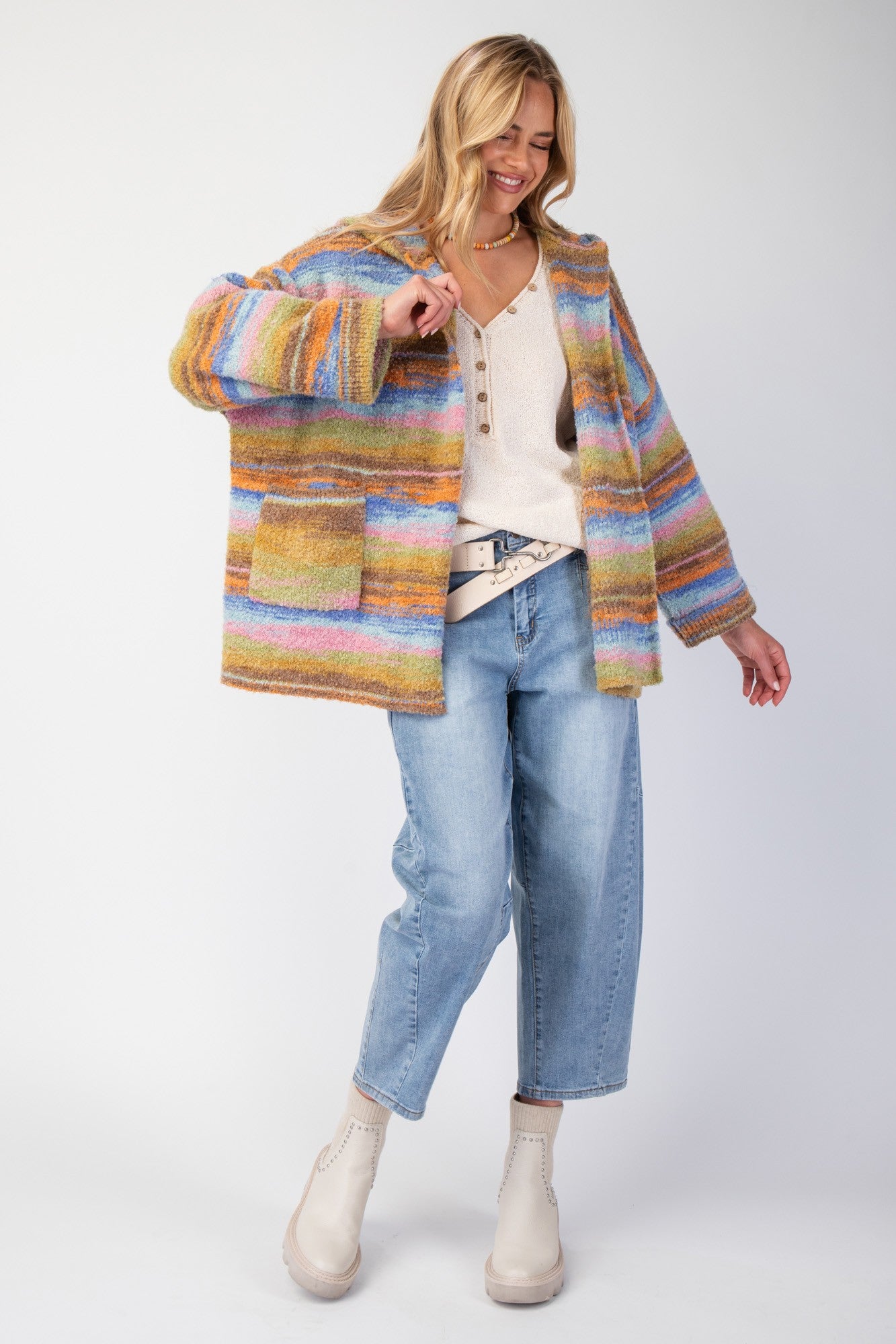 Enya Multicolor Stripe Hoodie Cardigan