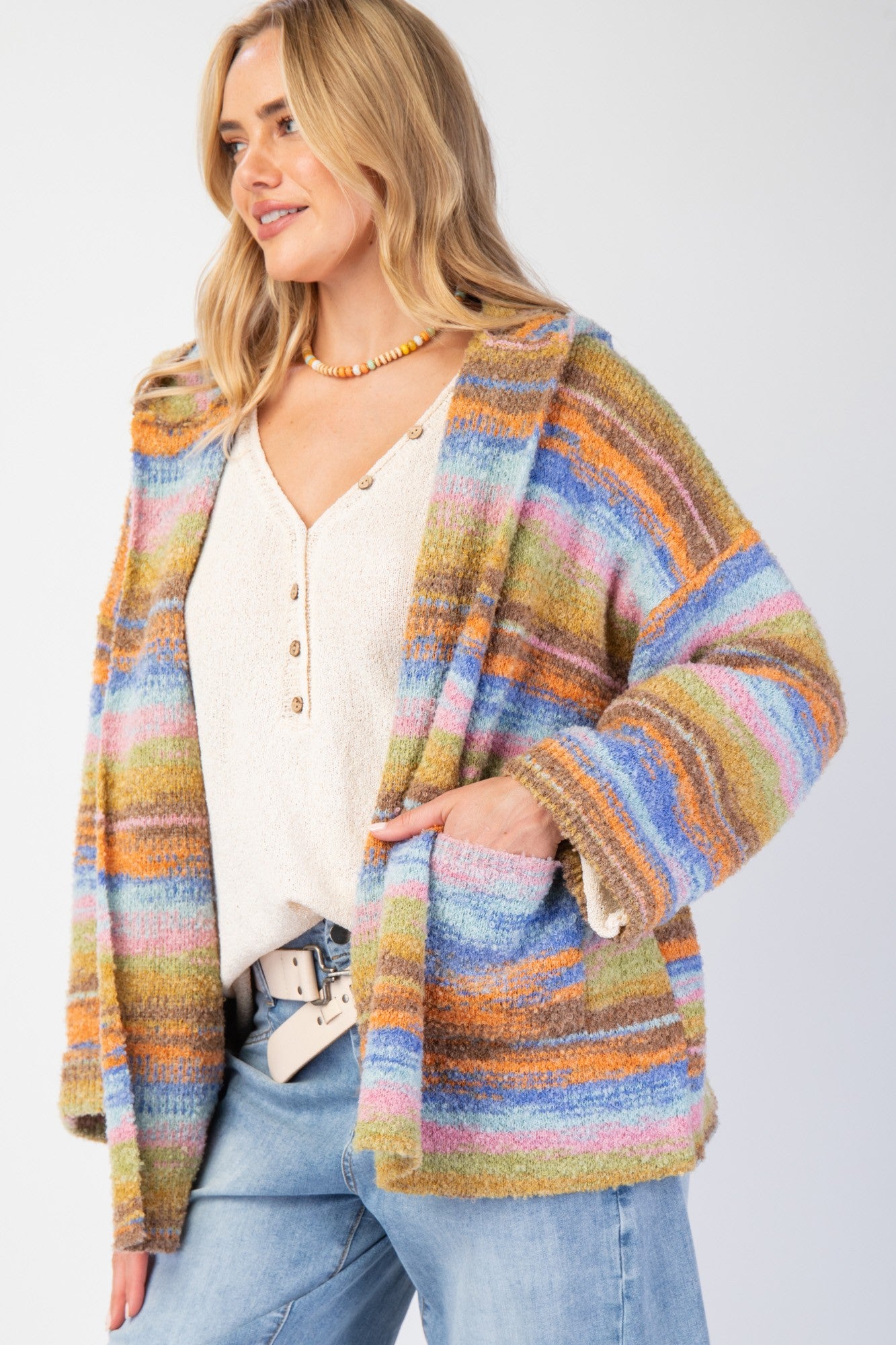 Enya Multicolor Stripe Hoodie Cardigan