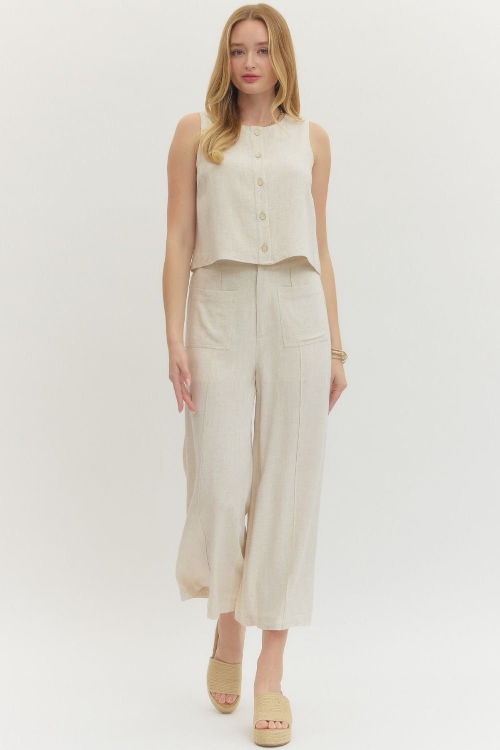 Erica Linen Button Pants Set