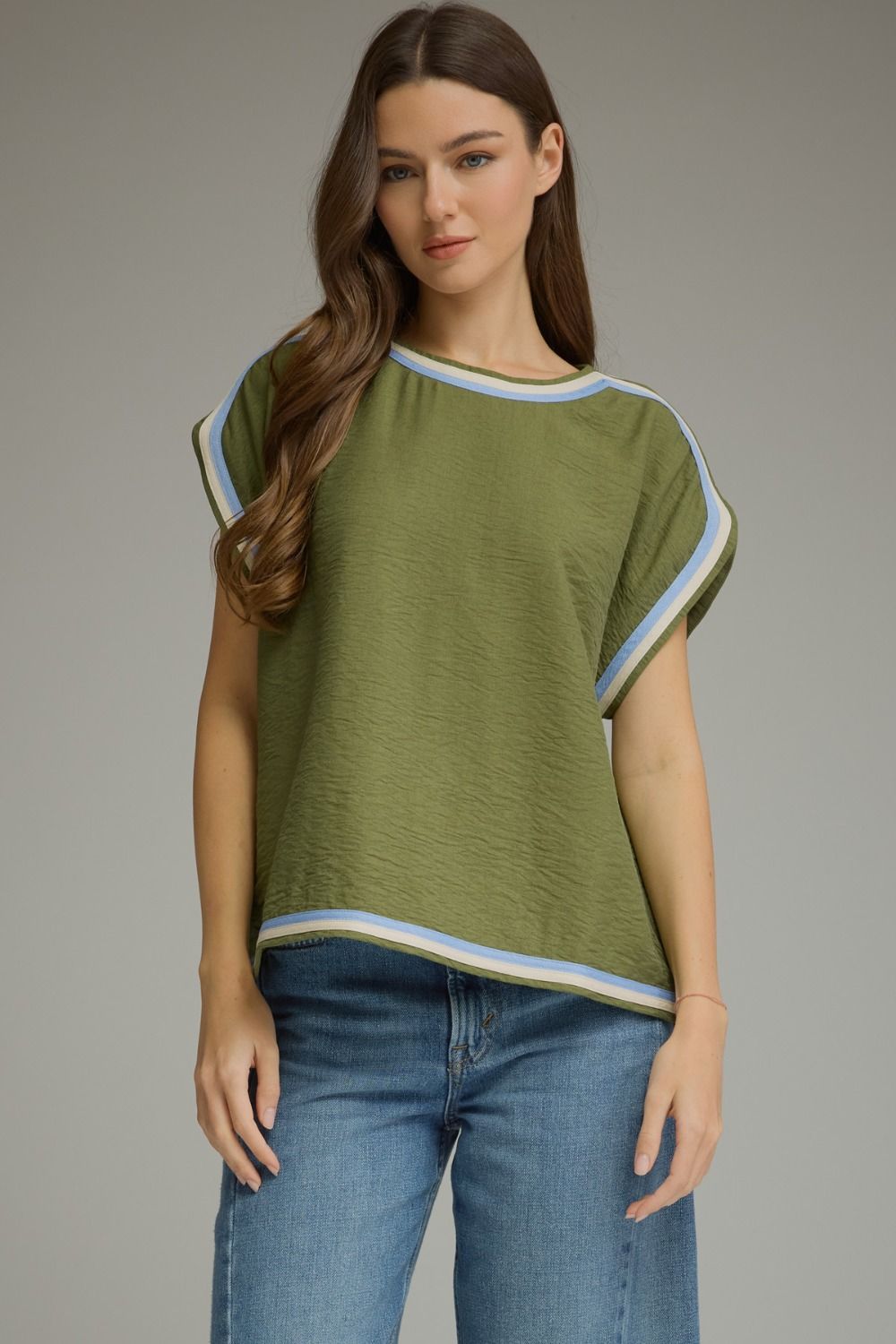 Erika Contrast Trim Cap Slv Top