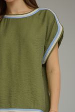 Erika Contrast Trim Cap Slv Top