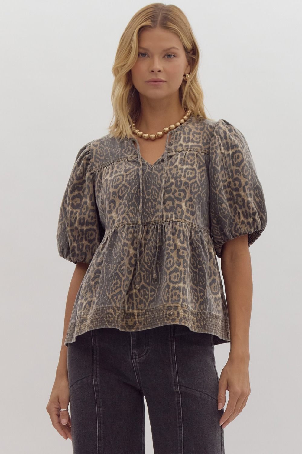 Esther Denim Leopard Peplum Top