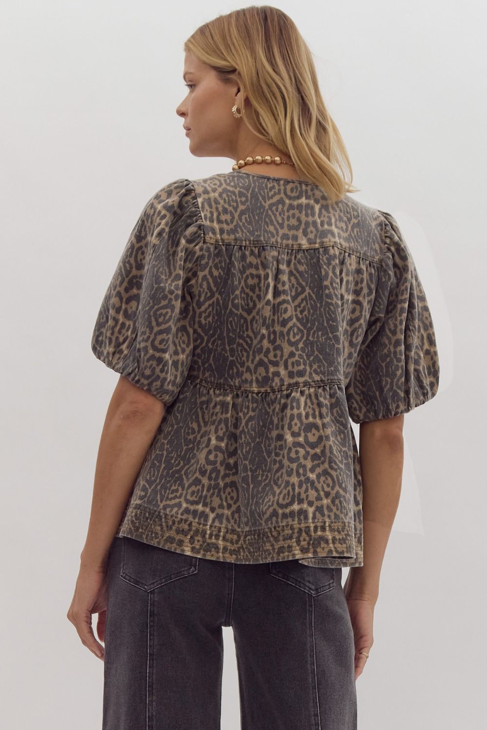 Esther Denim Leopard Peplum Top