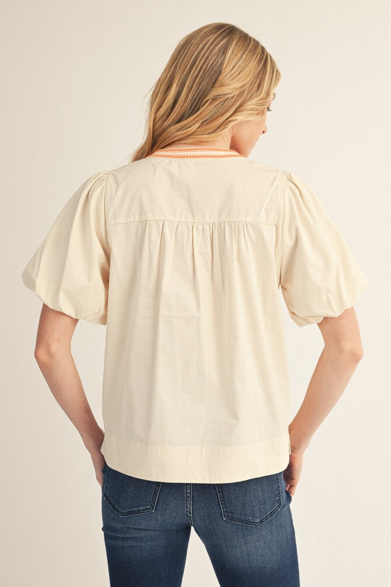 Esther Embroidered Bubble Sleeve Top
