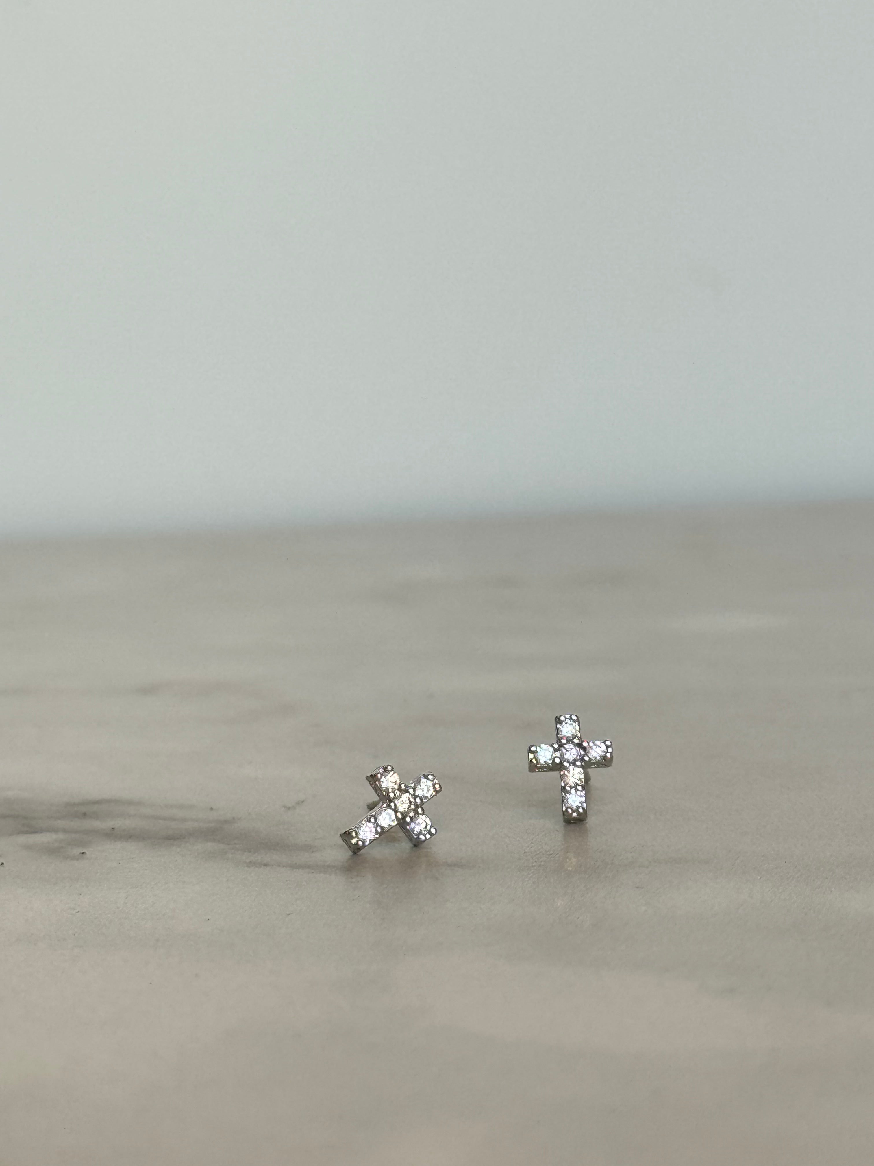 Mini CZ Cross Earrings