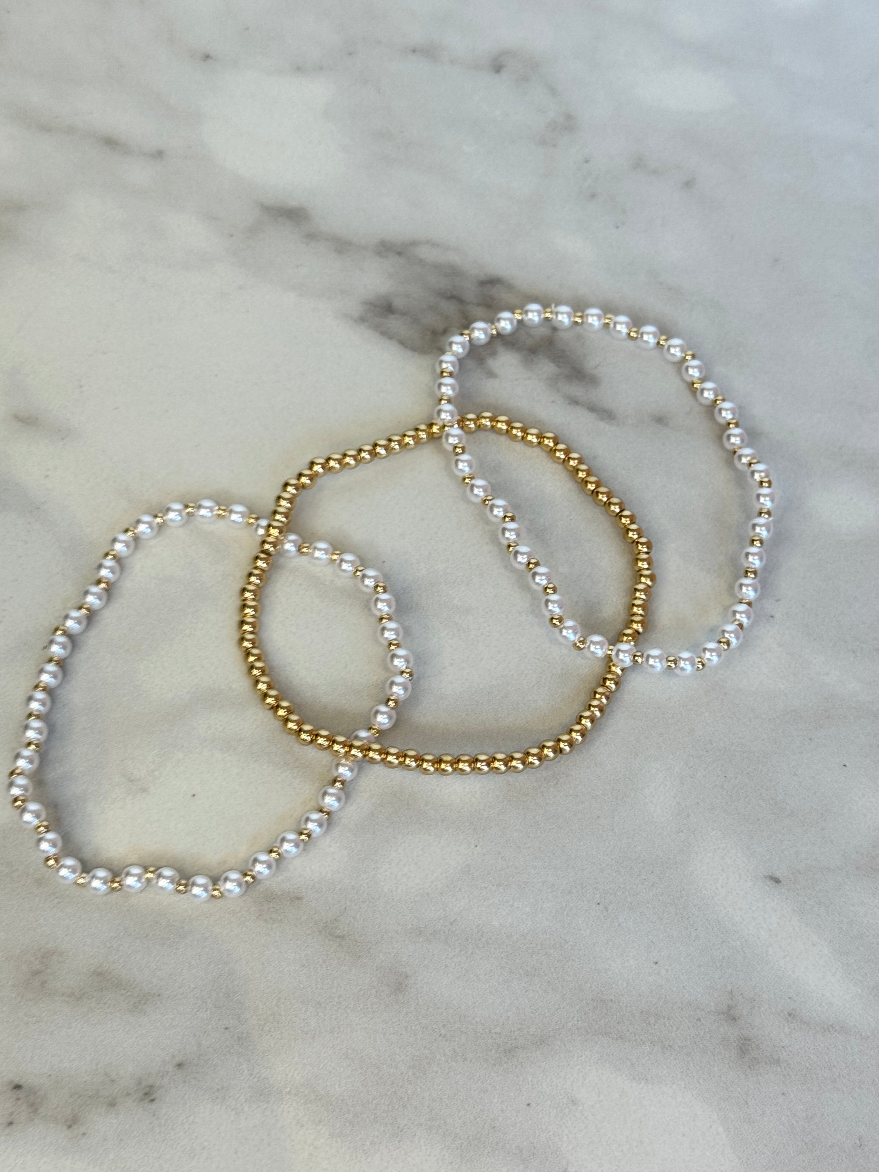 Mini Pearl Gold Bead Bracelet Set