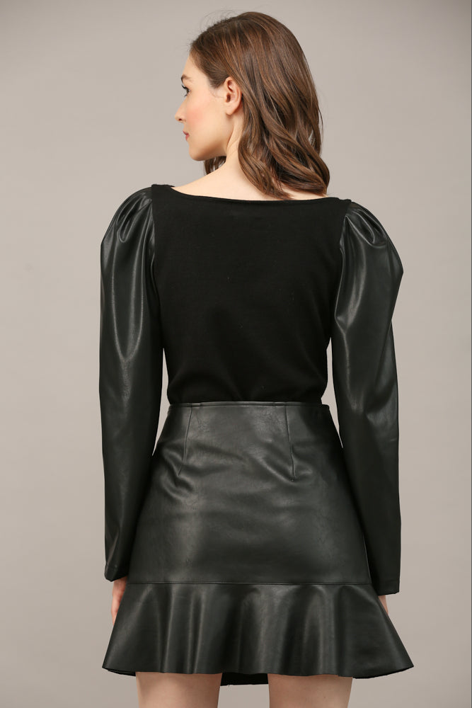 Marcie Leather Puff Sleeves Sweater