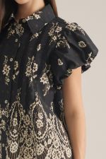 Fable Pintuck Puff Sleeve Collared Top