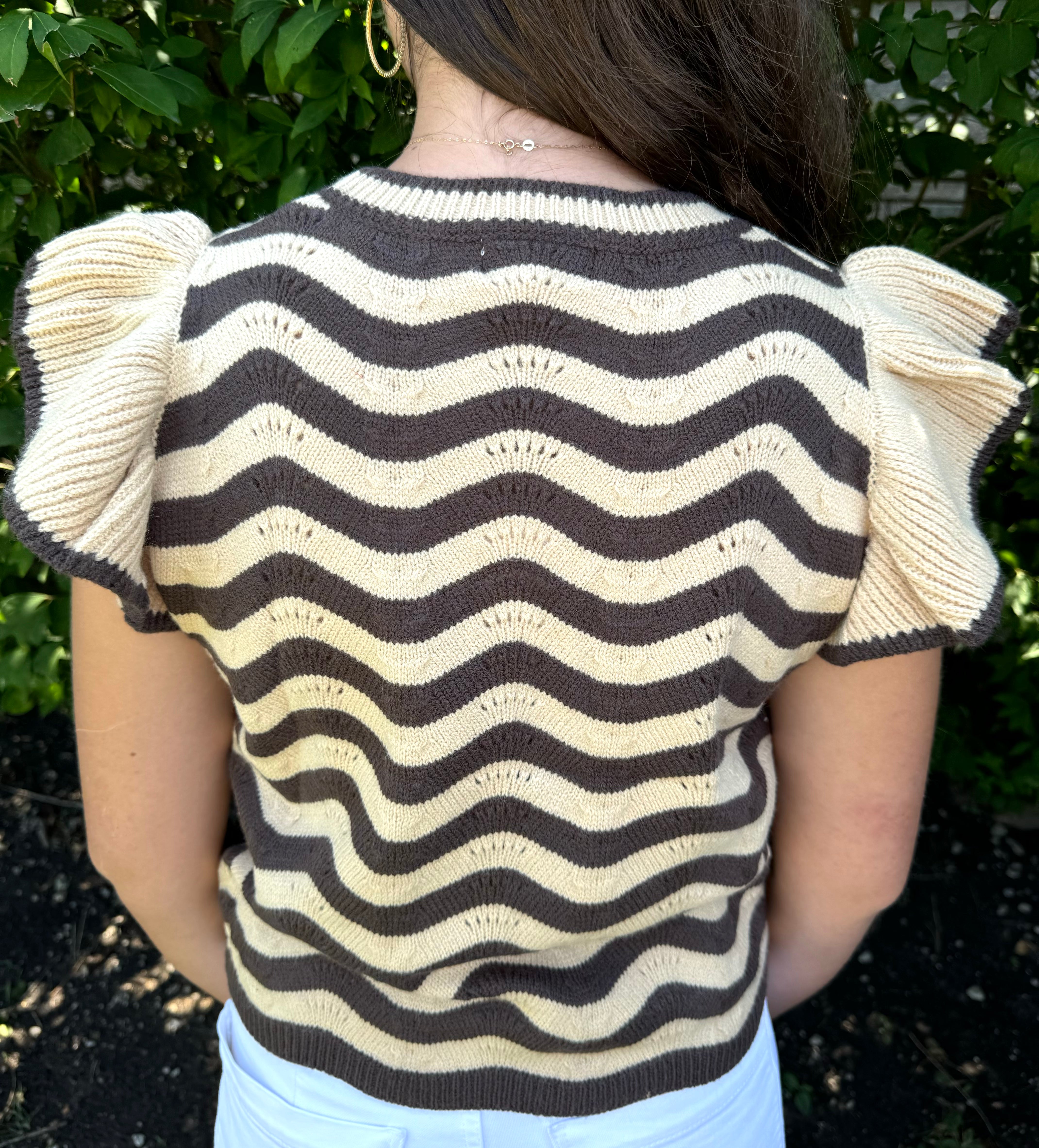 Kasey Wavy Stripes Ruffle Sweater