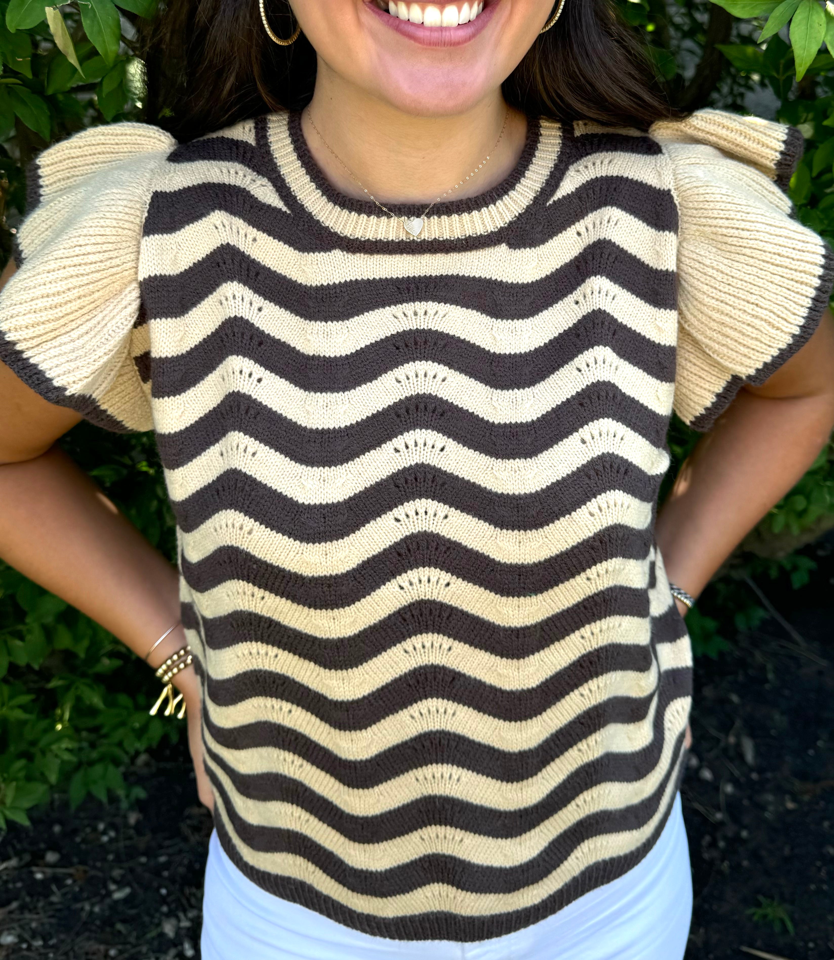 Kasey Wavy Stripes Ruffle Sweater