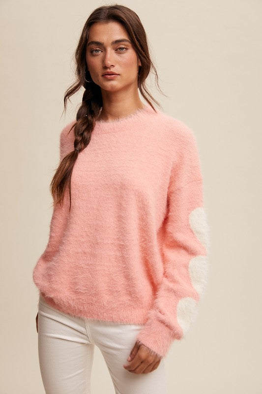 Fuzzy Heart Sleeve Sweater