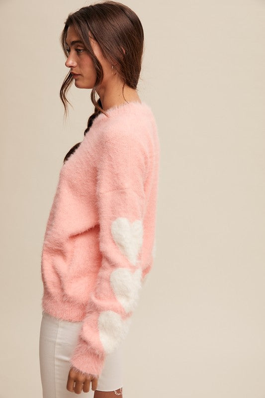 Fuzzy Heart Sleeve Sweater