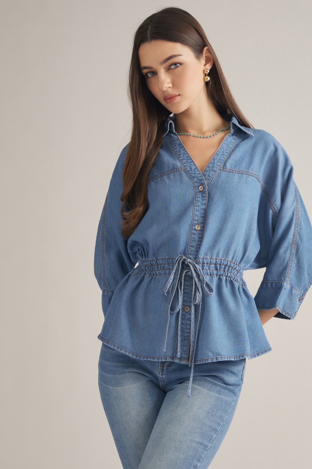 Georgia Drawstring Denim Top