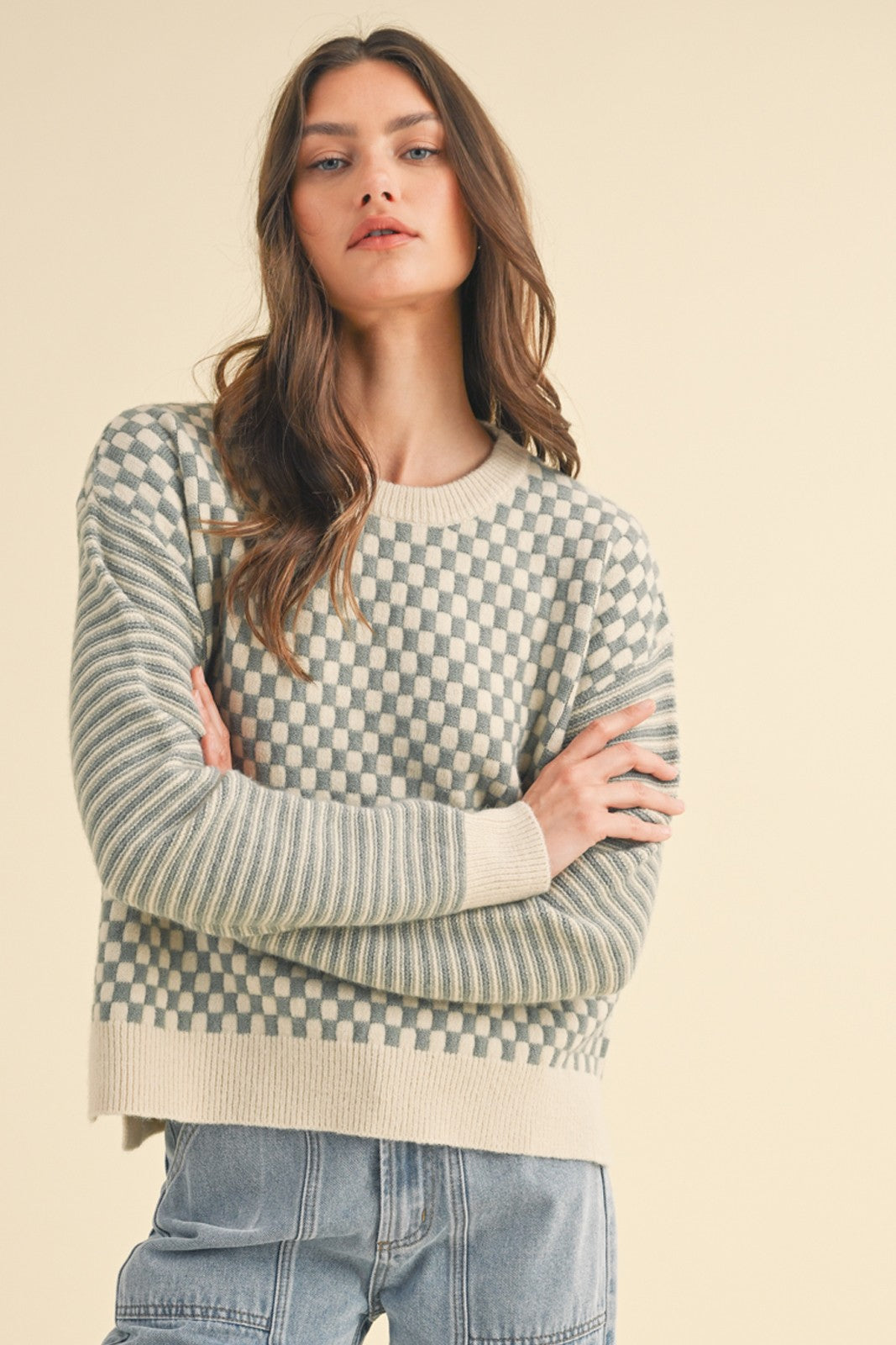 Gisele Checkered Contrast Sweater