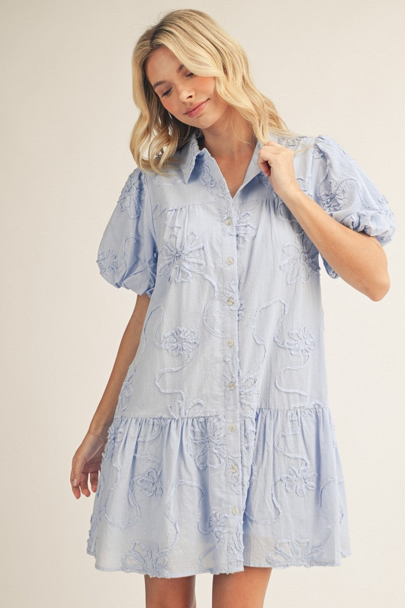 Giulia Applique Bubble Sleeve Shirt Dress